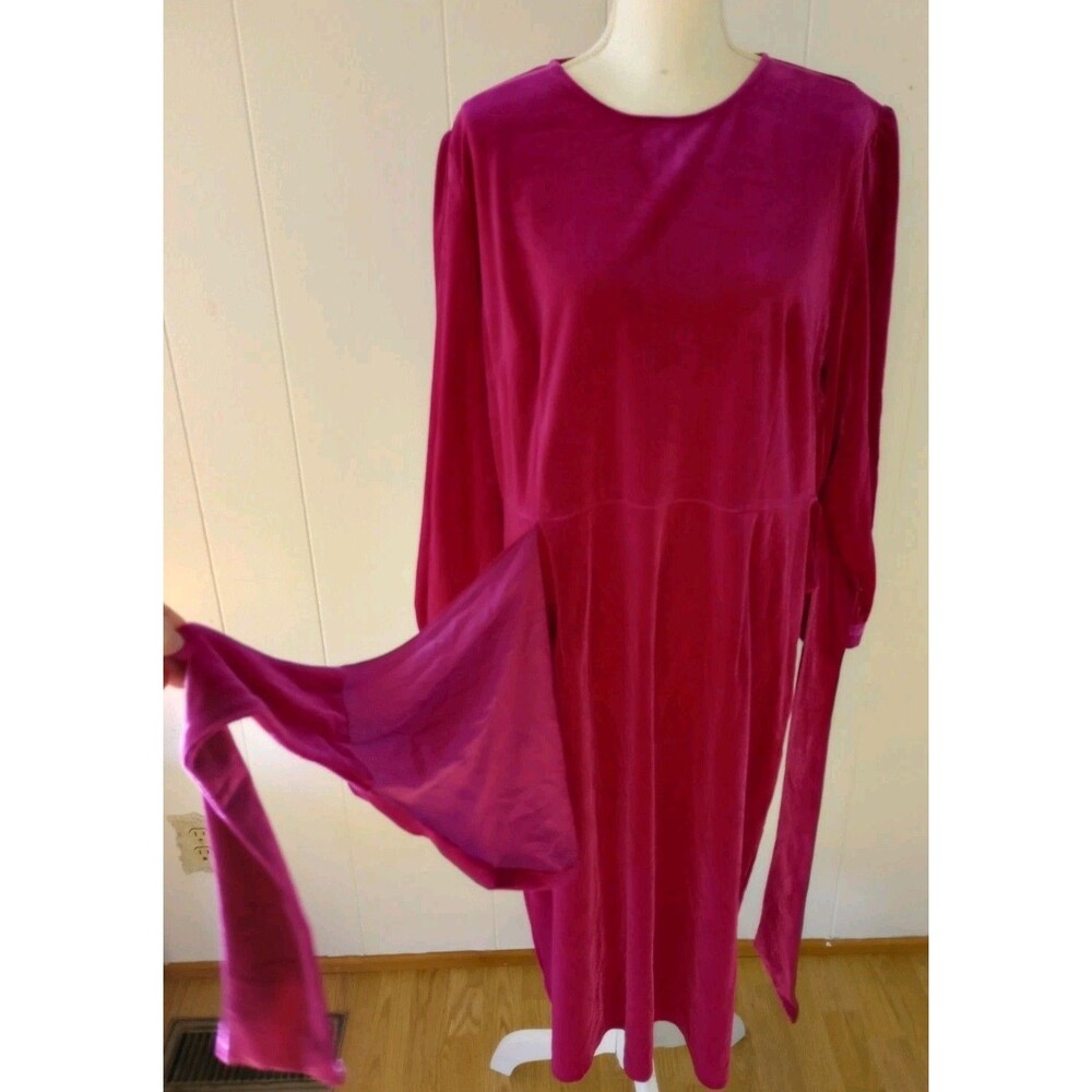 Dainty Jewells Dress Faux Wrap 2XL Hot Pink Velvet NWT Holiday Modest Occasion - Picture 7 of 13